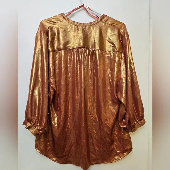 Anthropologie Copper Bronze Metallic Foil Blouse Size M - Picture 4 of 12